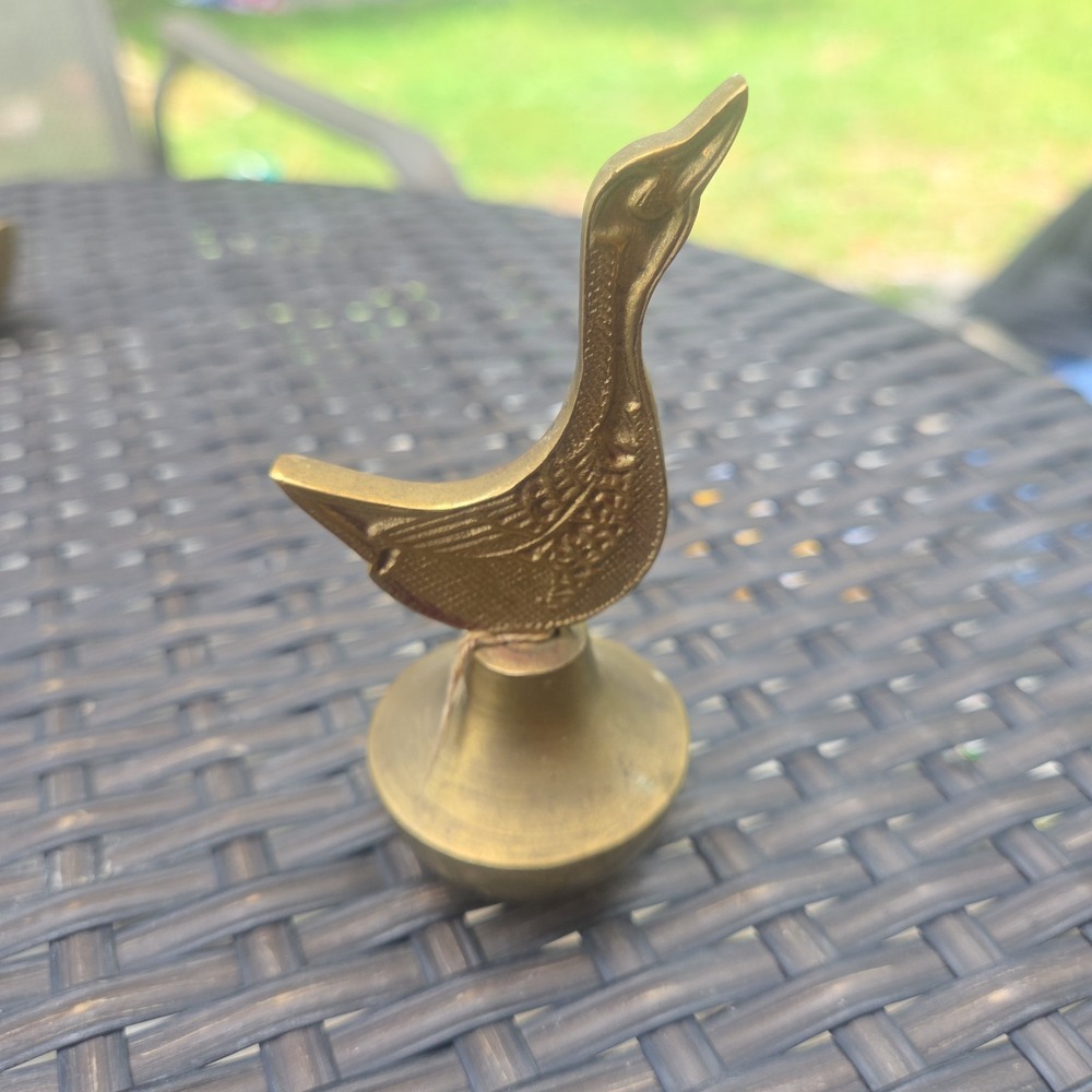 Vintage Solid Brass Duck Bird Hand Bell Figurine Desk Bell Cottage Cabin Core